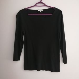 89th and Madison Ribbed Knit 3/4 Sleeve Black Lightweight Sweater Medium